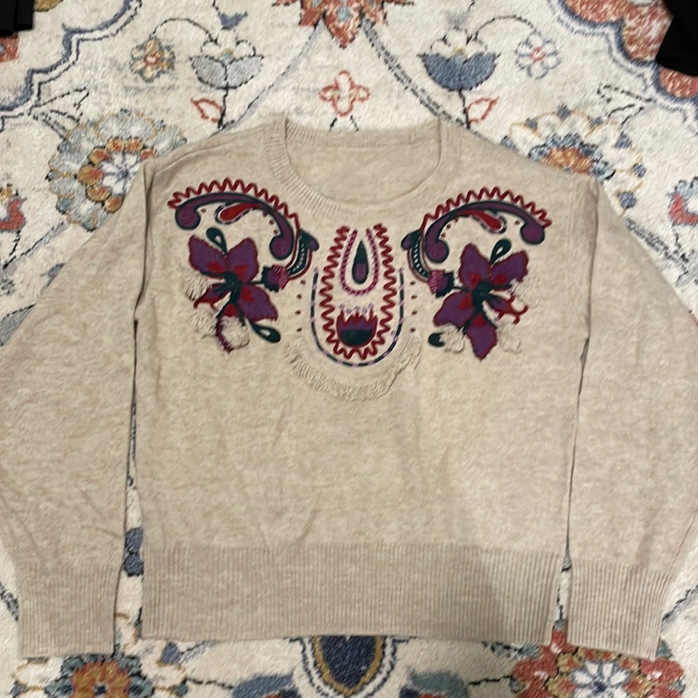 NWOT Sample Sale Embroidered Bohemian Crew Sweater